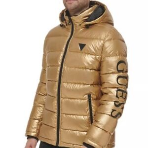 Guess Metallic Gold Quilted Puffer with Triangle Logo